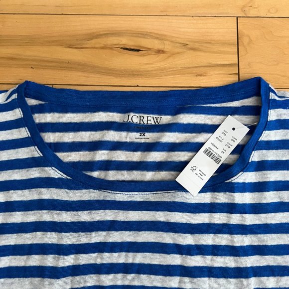 J. Crew Linen roll-cuff crewneck T-shirt in stripe 100% Linen Size 2X - NEW - Picture 3 of 8